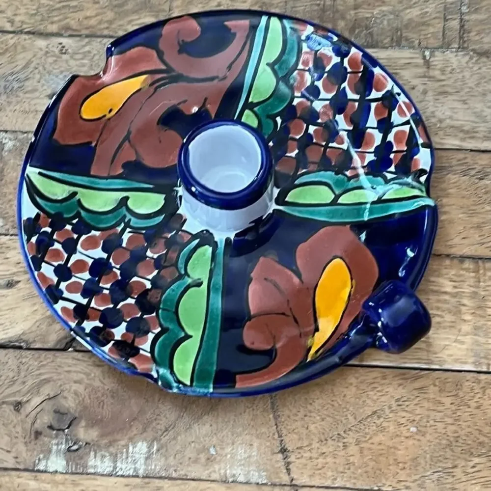 Mexican Talavera Chamberstick Candle Holder 2 Piece 9